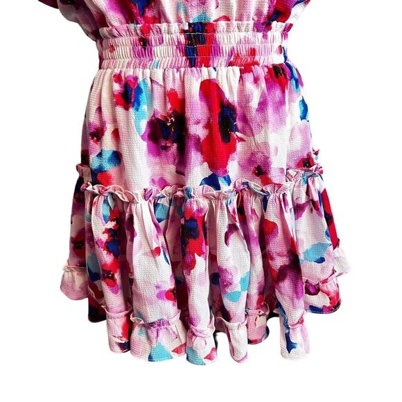 Buddy Love Sophia One Shoulder Dress Pink Floral Size Medium Mini Ruffle Tiered - Picture 5 of 9